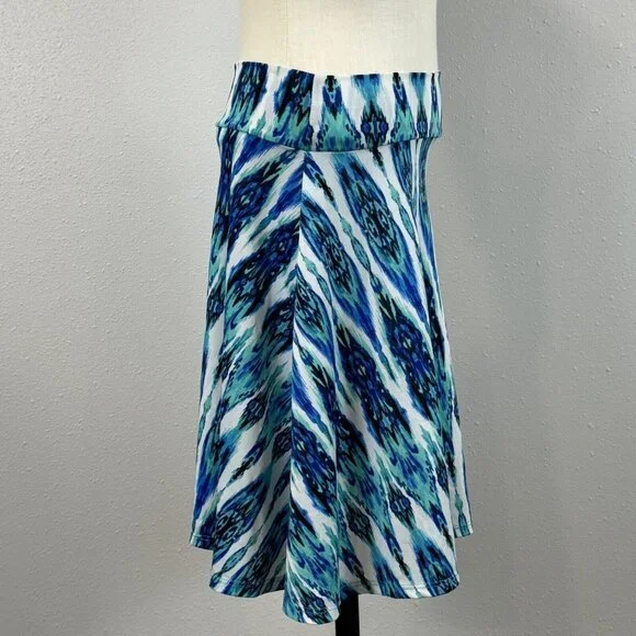 LuLaRoe A-Line Skirt Size 10 Multicolor Blue Geometric Pull On Knee Length Midi - Picture 9 of 12
